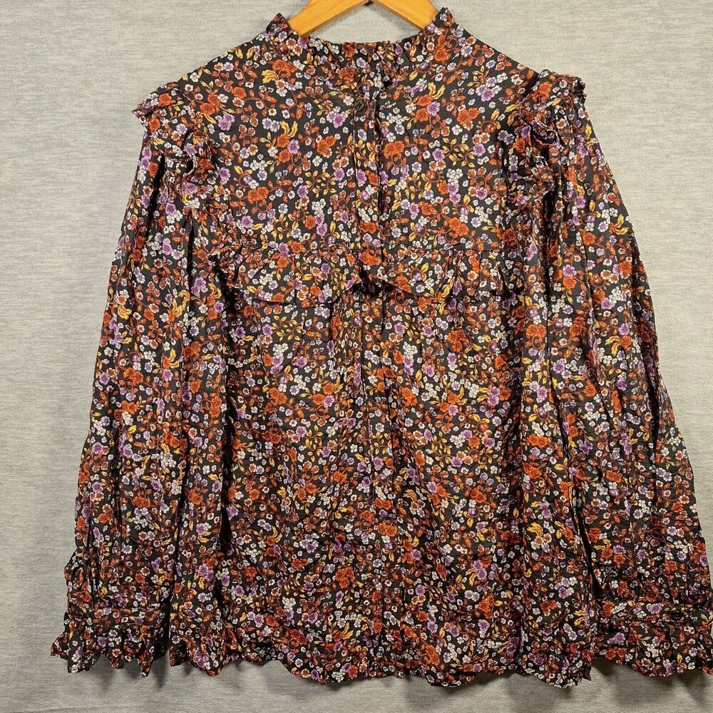 Who What Wear Womens Top Blouse 2XL Floral Paisley Retro Peasant Long Sleeve